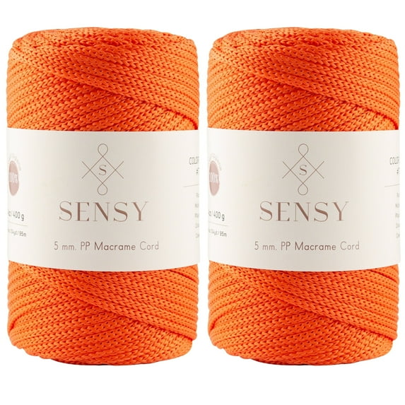 2 Skeins of Sensy Premium 5mm 104 Yards Polyester Rope 100% Polypropylene Cord Macrame Cord 5mm Crochet Bag Cord Macrame Rope Crochet Thread Gift for Knitter (Orange)