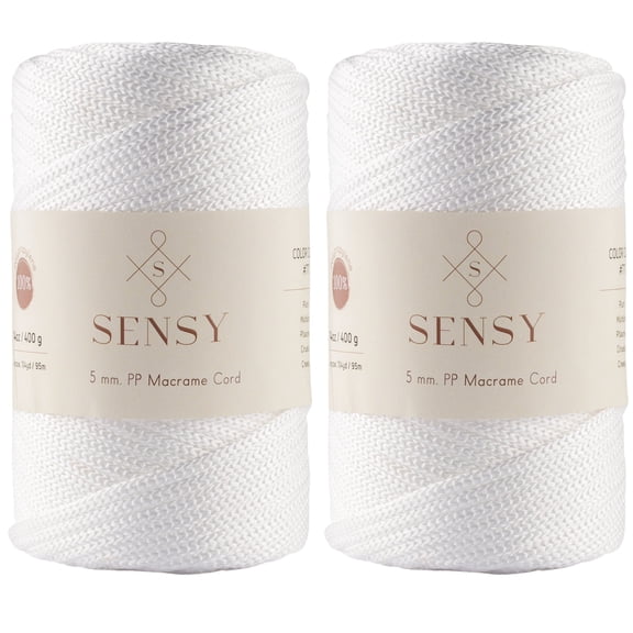 2 Skeins of Sensy Premium 5mm 104 Yards Polyester Rope 100% Polypropylene Cord Macrame Cord 5mm Crochet Bag Cord Macrame Rope Crochet Thread Gift for Knitter (White)