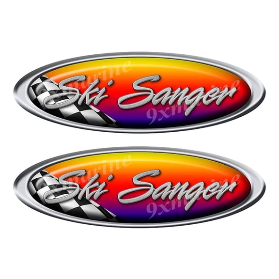 2 Ski Sanger Red Racing Oval Stickers
