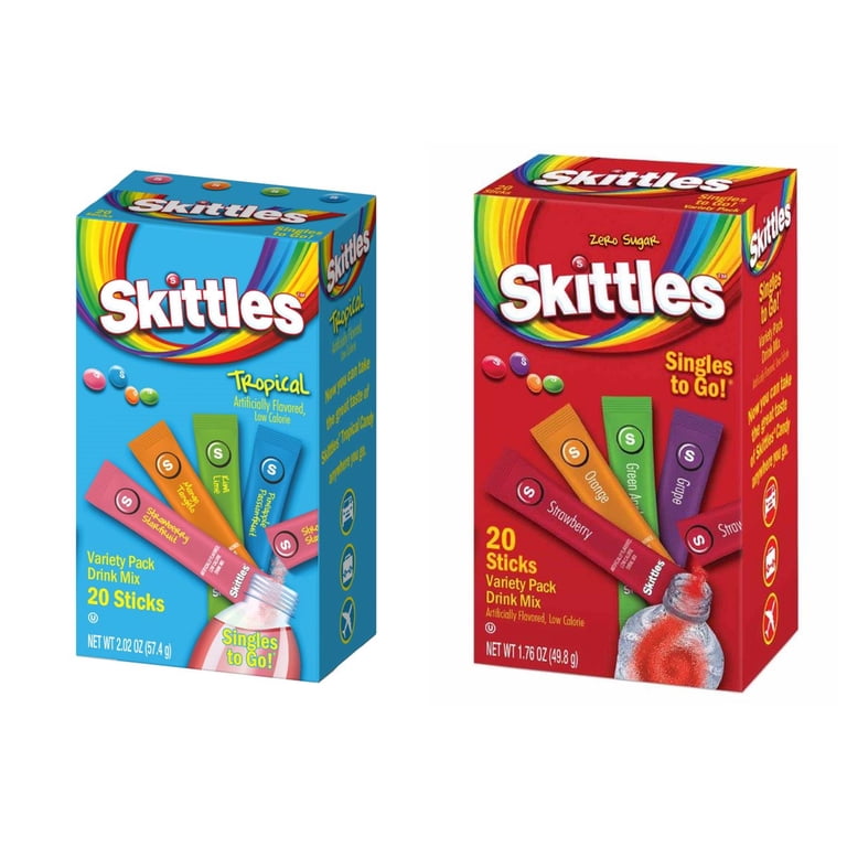2 - Skittles Singles To Go Drink Mix Variety Packs , 20ct Each (2