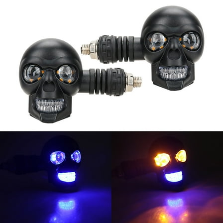 2 Skull Head Bike Blinkers, LED Amber Turn Signal Indicator Light, Amber Motorcycle Turn Signals LED Skull Blinkers,10mm Screw Indicator Light Universal for Cruiser Chopper Scooter Dirt Bike Retro 12v