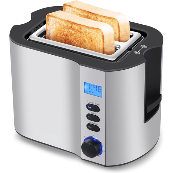 2-Slice Cool Touch Toaster - 6 Browning Settings, Extra Wide 1.25" Slots for Bagels & Waffles, Cancel Function, Removable Crumb Tray, Compact (Black)