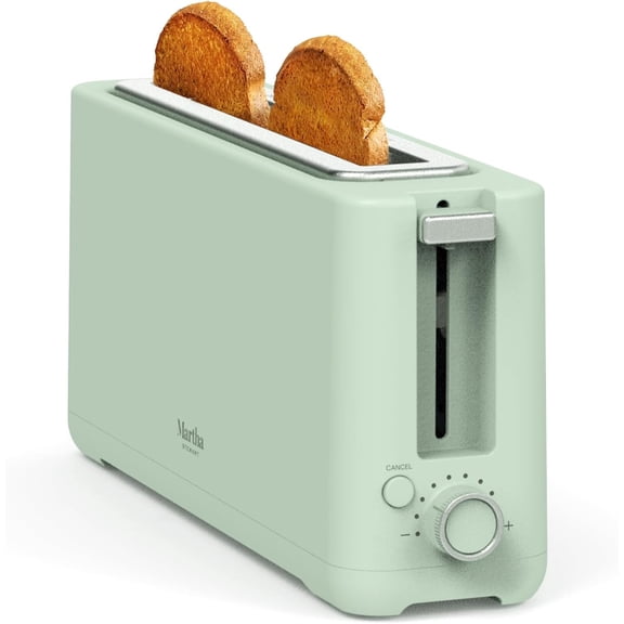 2 Slice Long Slot Toaster, Extra Wide for Sourdough & Bals, 10 Setting Shade Control, Removable Crumb Tray, Self-Centering Design, Defrost/Reheat, Cancel, Slim Space-Saving, Honeydew
