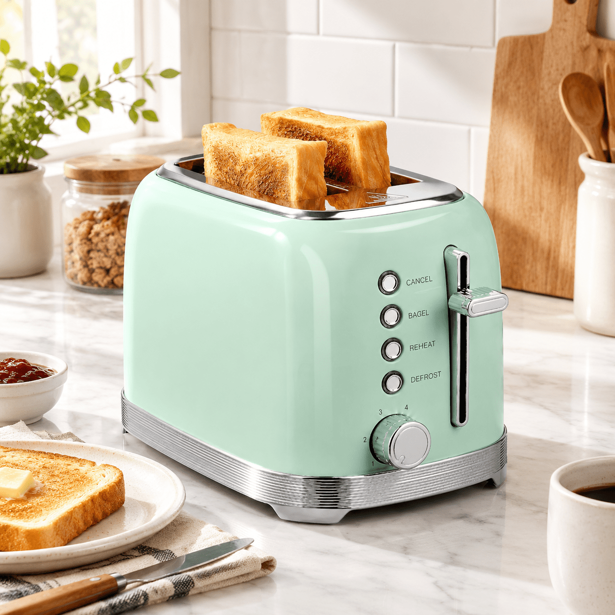 Toaster Photo 2 Slice Retro Stainless Steel Toaster, Aqua Green, 12.44 x 8.90 x 7.76 ...