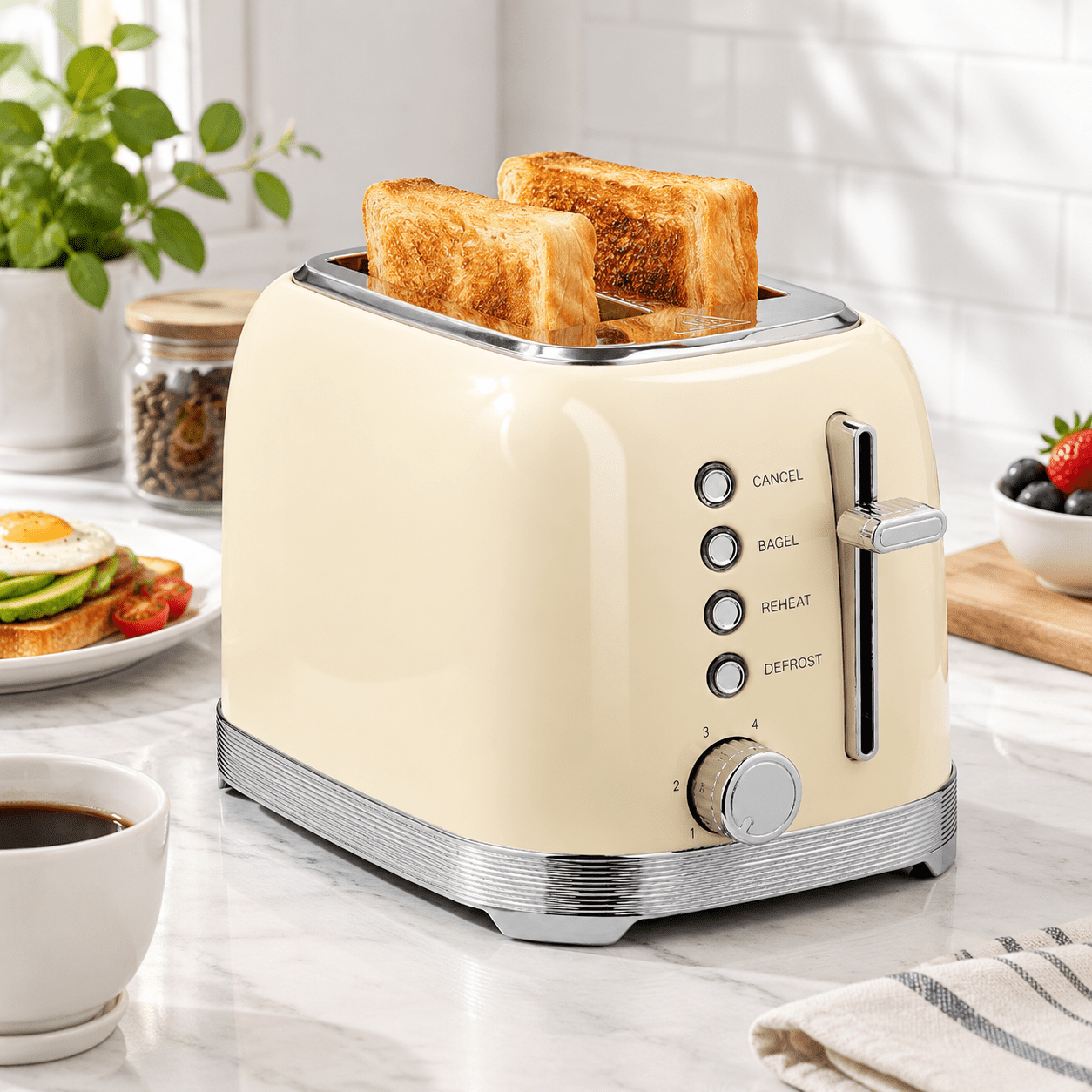 Toaster Photo 2 Slice Retro Stainless Steel Toaster, Cream, 12.36 x 9.06 x 7.83 in ...