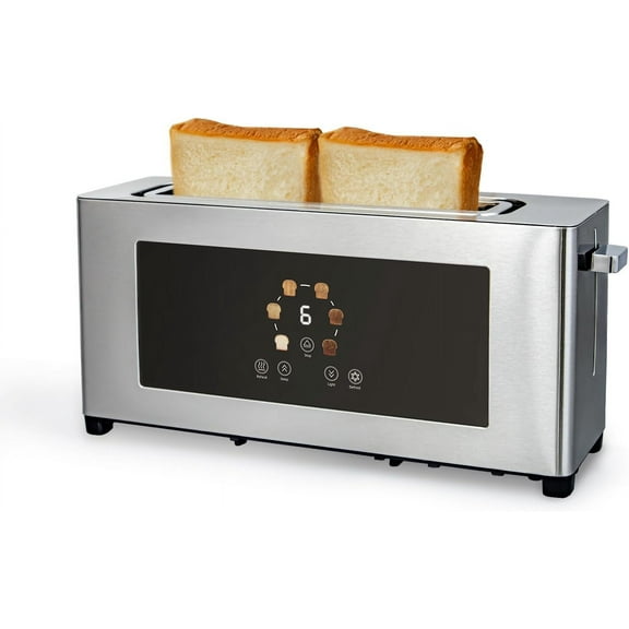 2-Slice Slim Stainless Steel Toaster - Touch Screen, 1.6" Wide Long Slots, 6 Browning Levels, 1000W Fast Heating for RV & Compact Kitchens