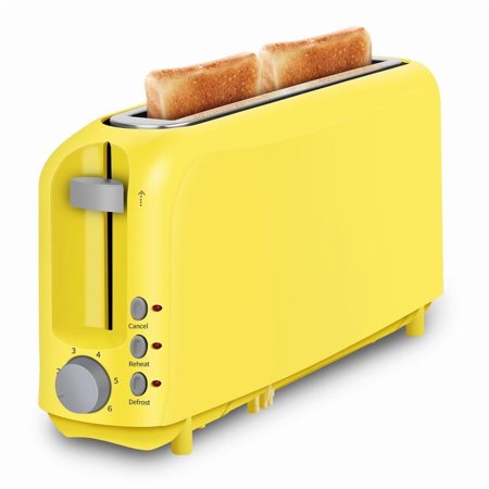 2 Slice Slim Toaster, 6 Setting Shade Control with Cancel & Reheat & Defrost, Removable Crumb Tray, 750 Watt, Slim Design, Yellow