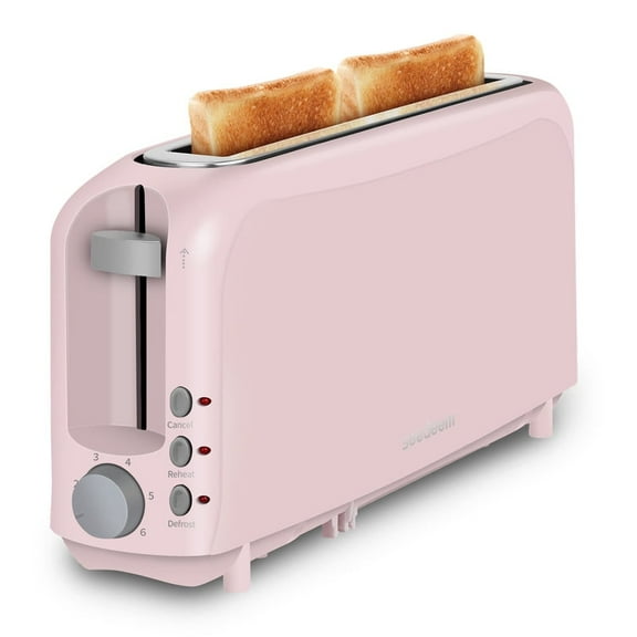 2 Slice Slim Toaster, 6 Setting Shade Control with Cancel & Reheat & Defrost, Removable Crumb Tray,750 Watt, Slim Design, Pink