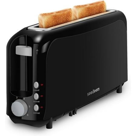 2-Slice Slim Toaster, 6 Shade Settings with Cancel, Reheat & Defrost, 10" Long Slot, Auto Shut off, Removable Crumb Tray, Black