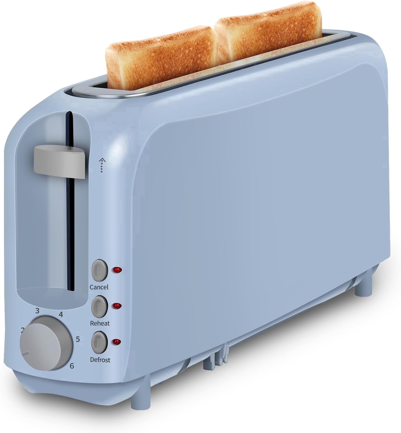 2-Slice Slim Toaster, 6 Shade Settings with Cancel, Reheat & Defrost, 10" Long Slot, Auto Shut off, Removable Crumb Tray, Blue