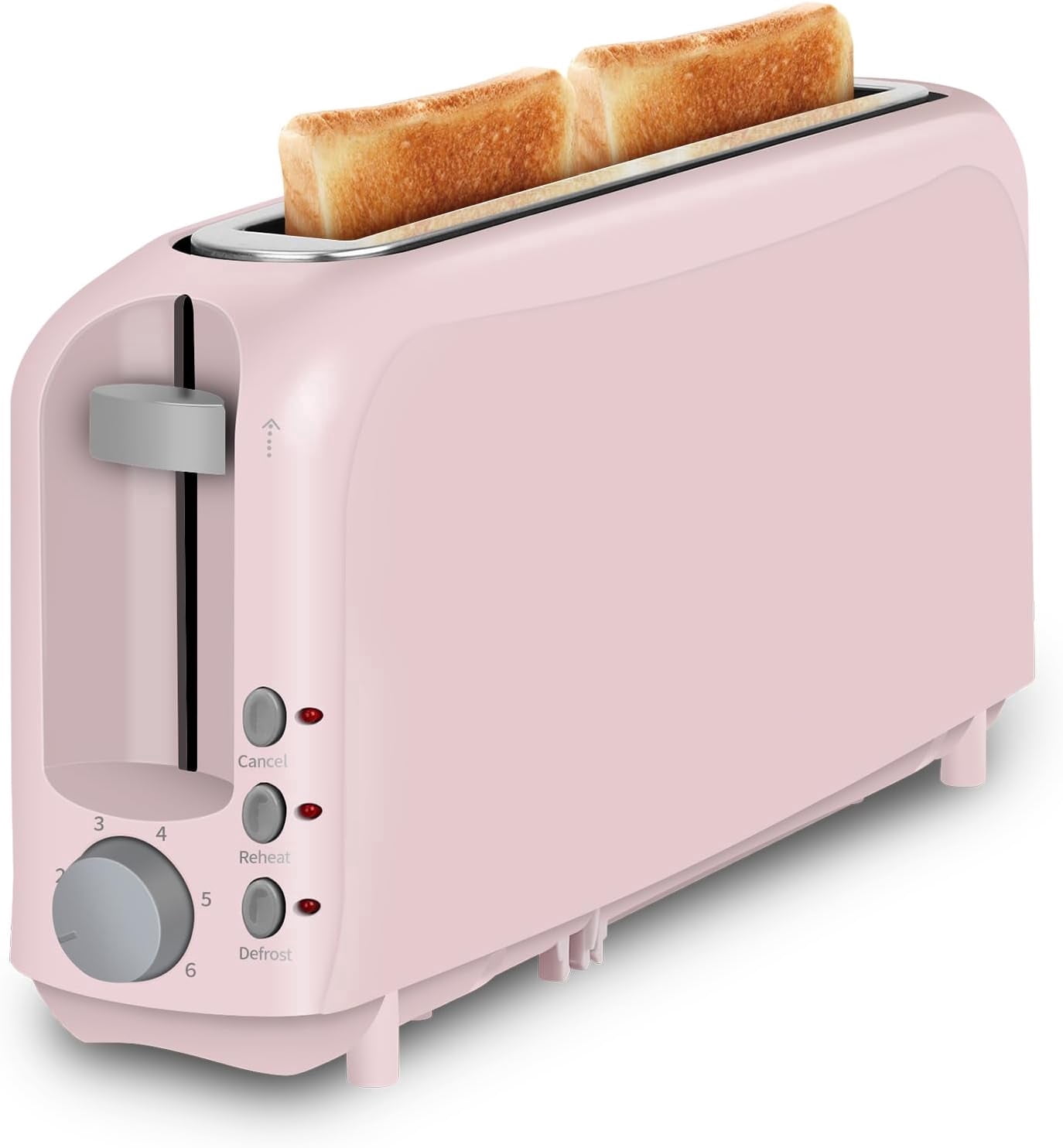 2-Slice Slim Toaster, 6 Shade Settings with Cancel, Reheat & Defrost, 10" Long Slot, Auto Shut off, Removable Crumb Tray, Pink