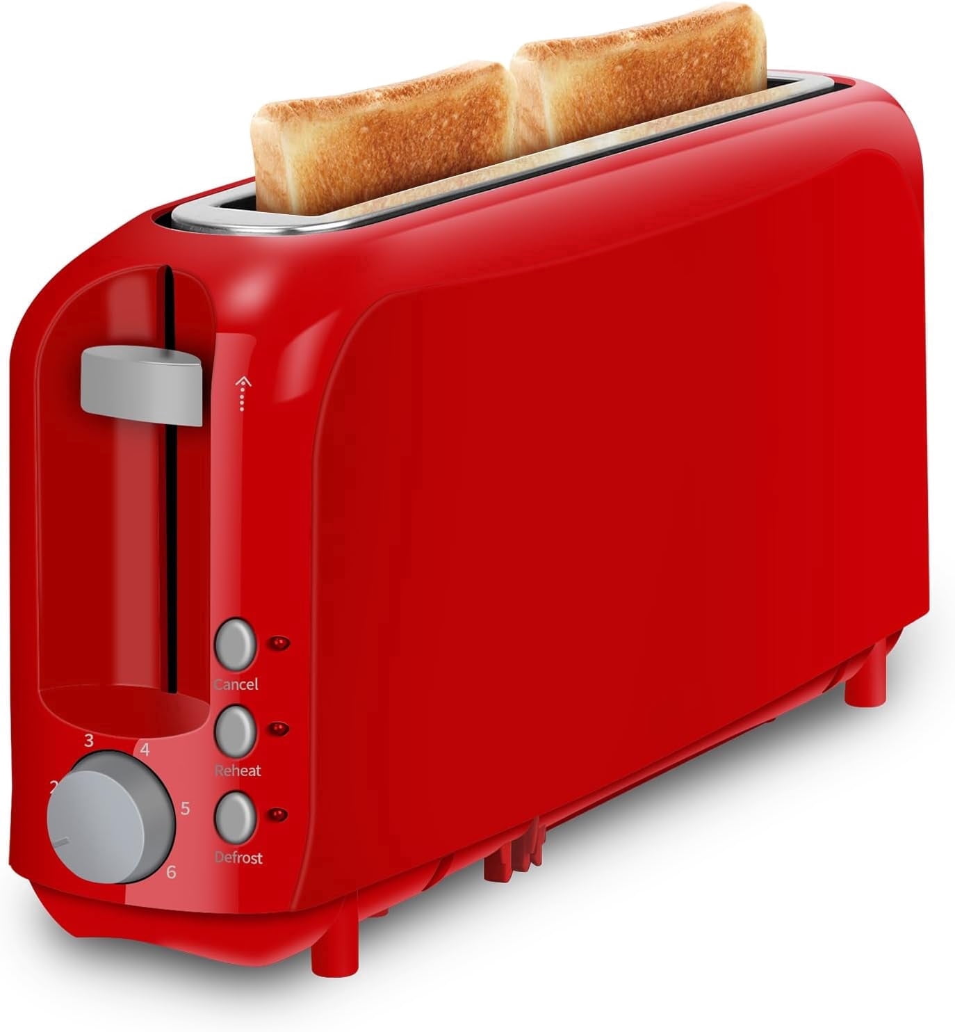 2-Slice Slim Toaster, 6 Shade Settings with Cancel, Reheat & Defrost, 10" Long Slot, Auto Shut off, Removable Crumb Tray, Red