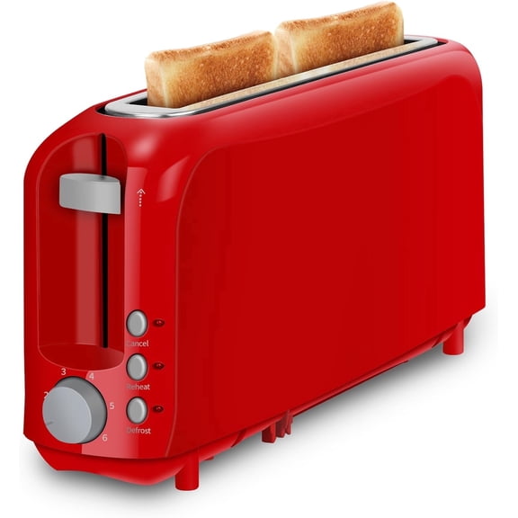 2-Slice Slim Toaster, 6 Shade Settings with Cancel, Reheat & Defrost, 10" Long Slot, Auto Shut off, Removable Crumb Tray, Red