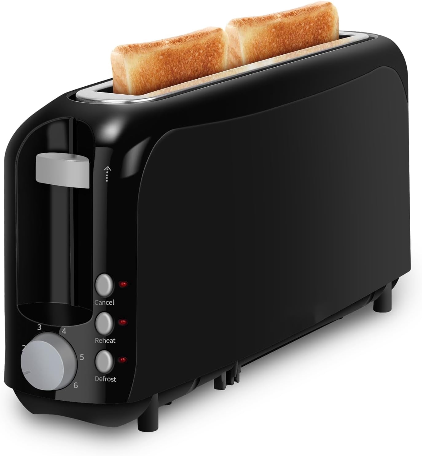 2-Slice Slim Toaster, 6 Shade Settings with Cancel, Reheat & Defrost, 10" Long Slot, Auto Shut off, Removable Crumb Tray, Black
