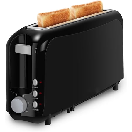 2-Slice Slim Toaster, 6 Shade Settings with Cancel, Reheat & Defrost, 10" Long Slot, Auto Shut off, Removable Crumb Tray, Black