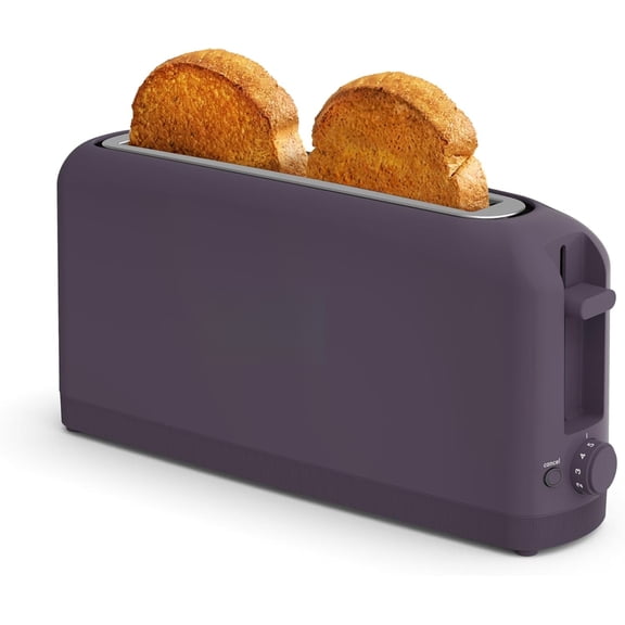 2 Slice Slim Toaster, Fits-anywhere Kitchenware, 6 Setting Shade Control with Reheat & Cancel Buttons, Fits sourdough, 10 Long Slot, Anti Jam & Auto Shutoff, 900 Watt, Plum