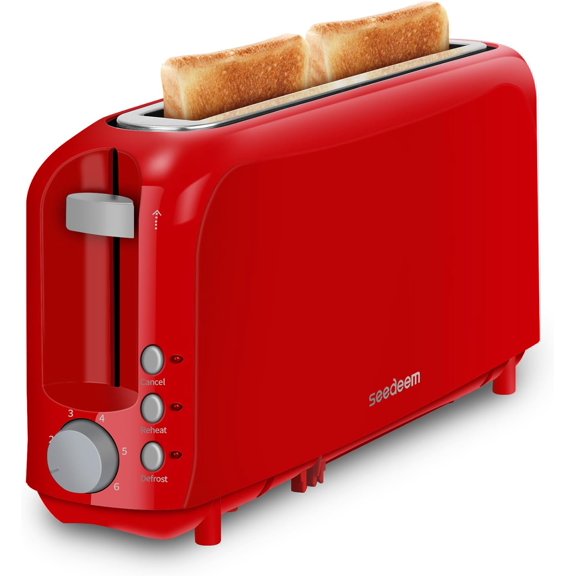 2 Slice Slim Toaster, Single 10" Long Slot Toaster Fits Bals & Artisan Bread, 6 Shade Settings, Cancel/Reheat/Defrost, Removable Crumb Tray, Auto Shut-Off, Red