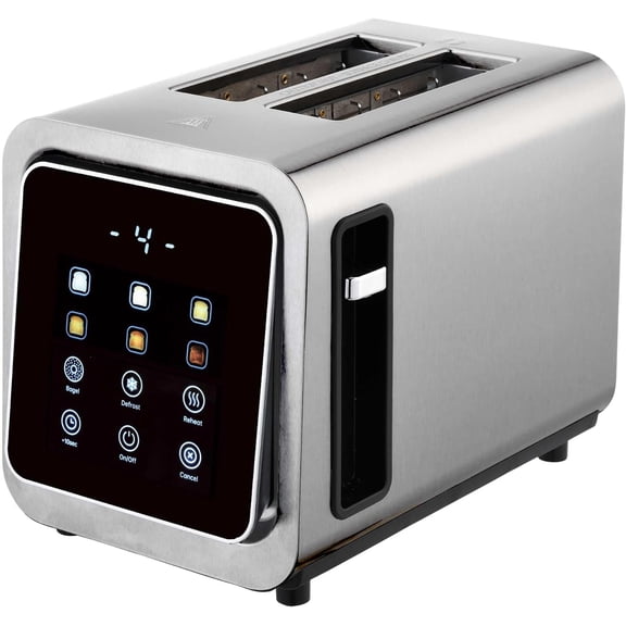 2-Slice Stainless Steel Digital Toaster with Touch Screen, Extra Wide Slots, 6 Shade Settings