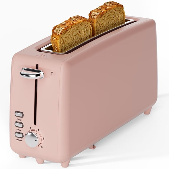 2 Slice Stainless Steel Long Slot Toaster, 6 Shade Settings, 10" Slot for Bagels & Bread, Defrost Cancel Function, Removable Crumb Tray,Pink