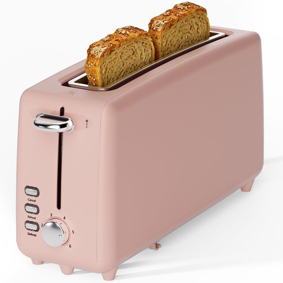 2 Slice Stainless Steel Long Slot Toaster, 6 Shade Settings, 10" Slot for Bagels & Bread, Defrost Cancel Function, Removable Crumb Tray,Pink