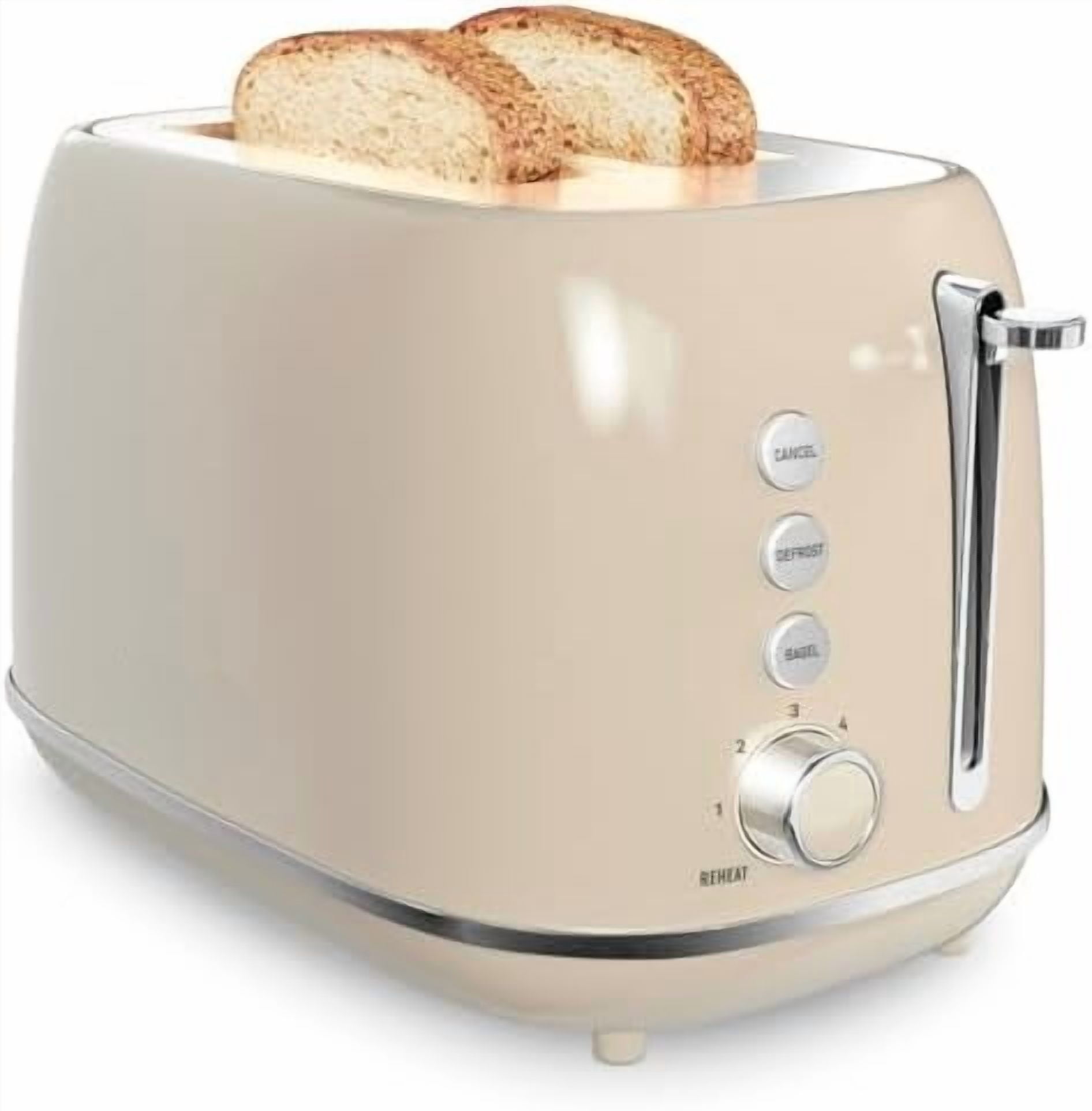 2 Slice Stainless Steel Toaster Retro with 6 Bread Shade Settings, Bagel, Cancel, Defrost Function, 2 Slice Toaster with Extra Wide Slot, Removable Crumb Tray, Tauge