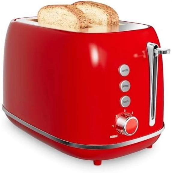 2 Slice Stainless Steel Toaster Retro with 6 Bread Shade Settings, Bagel, Cancel, Defrost Function, Extra Wide Slot, Removable Crumb Tray, Red