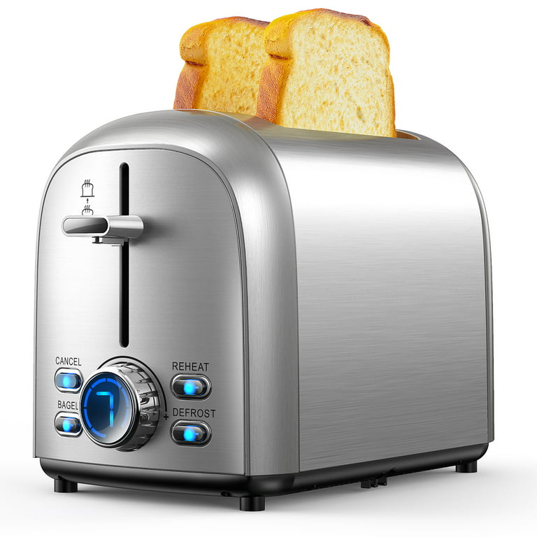 2 Slice Stainless Steel Toaster with Extra-Wide Slot, LED Display 7 Browning Settings, 850 W, Silver, Size: 11.7 x 7.2 x 8.6