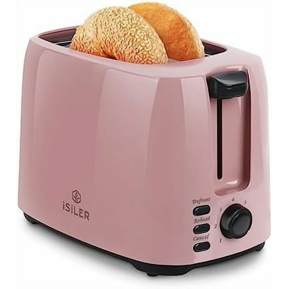 2 Slice Toaster, 1.3 Inches Wide Slot Bal Toaster with 7 Shade Settings and Double Side Baking, Removable Crumb Tray, Defrost Cancel Function Pink