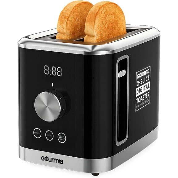 2 Slice Toaster  6 Browning Levels with Bagel and Defrost Mode, One-Touch Toasting, Removable Crumb Tray, Extra Wide Slots, Compact Design, Black
