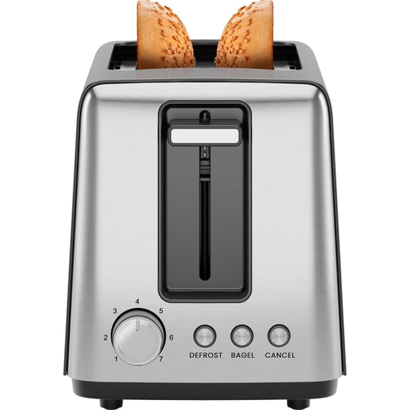 2 Slice Toaster, 7 Shade Settings, Removable Crumb Tray, Thick Bread and Bal Toaster with Defrost Cancel Buttons  Black