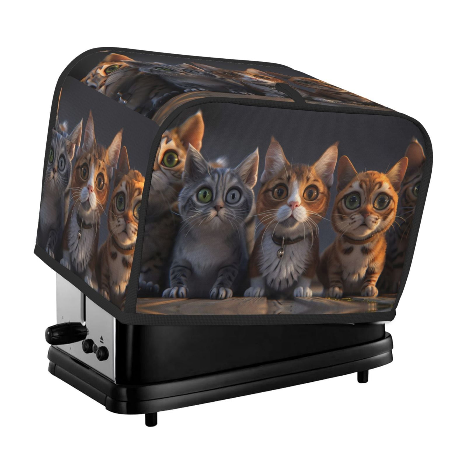 2 Slice Toaster Cover with Pockets, Wide Eyed Cartoon Cats Toaster Oven