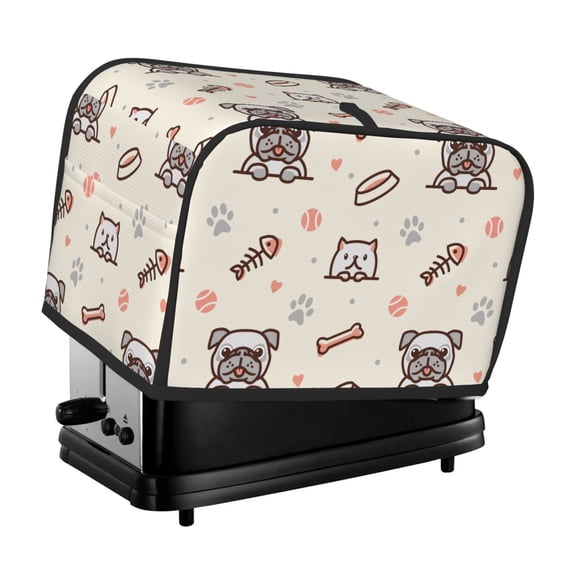 2-Slice Toaster Cover, Waterproof Dust Cover, Protective Sleeve for Small Kitchen Appliances, Pug Dog Cat Fish Bones Prints Ball