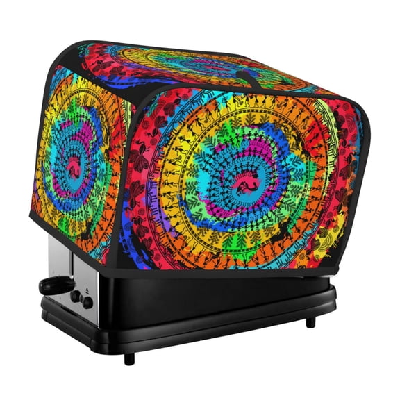 2-Slice Toaster Cover, Waterproof Dust Cover, Protective Sleeve for Small Kitchen Appliances, Round Warli Tribal Art