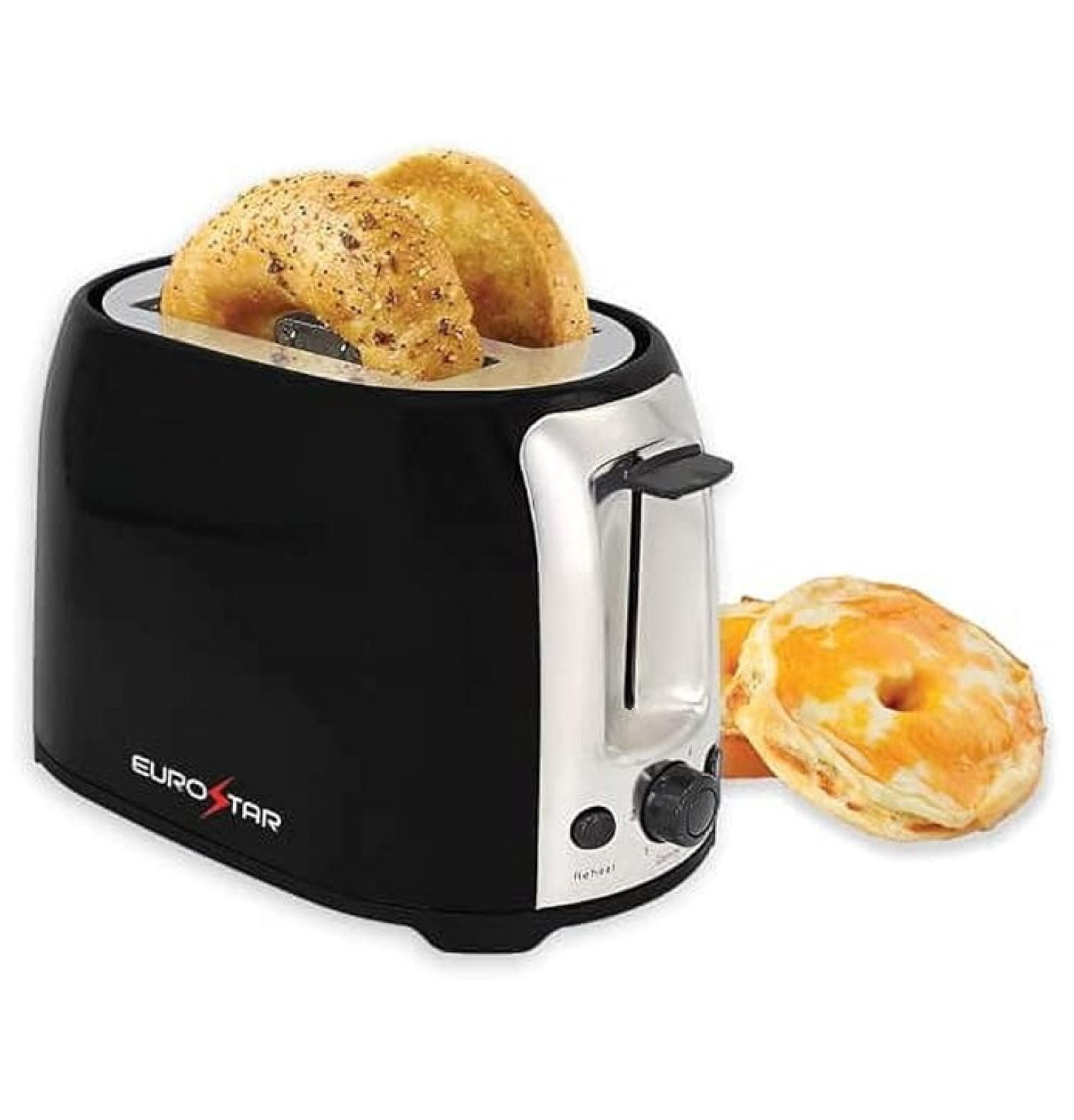 2 Slice Toaster, ET750B Cool Touch Wide Slot Toaster with Reheat & Defrost, Black Stainless Steel