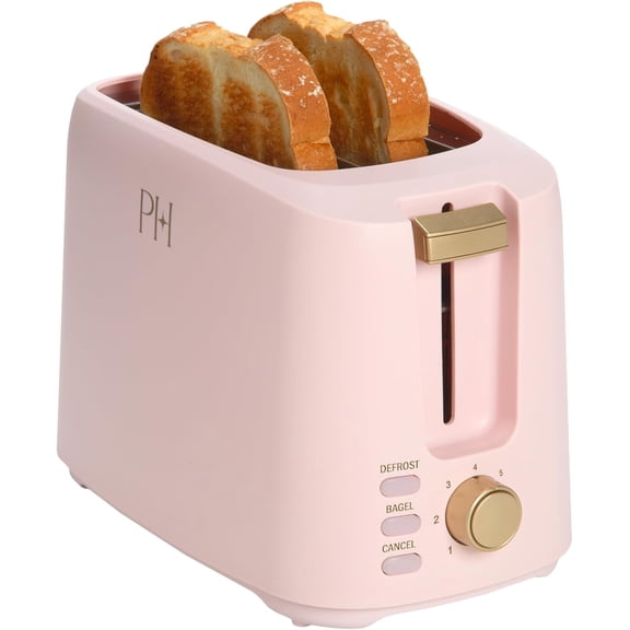 2-Slice Toaster, Extra-Wide Slots, 7 Browning Settings, Bagel & Defrost Functions, Removable Crumb Tray, Pink