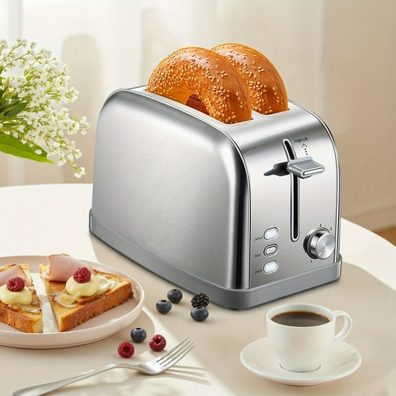 2-Slice Toaster, Retro Stainless Steel, 7 Shade Settings, Extra Wide Slots for Bagels/Thick Bread, Defrost/Bagel/Cancel, Removable Crumb Tray Guang Sheng Pu