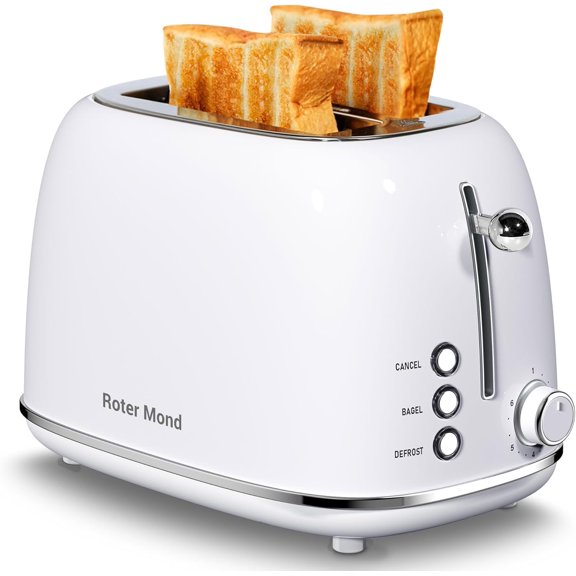2 Slice Toaster Retro Stainless Steel with Bagel, Cancel, and Defrost Functions, 6 Bread Shade Settings, Extra Wide Slots and Removable Crumb Tray, Cream