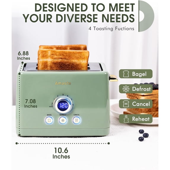 2 Slice Toaster - Retro Style with LED Display