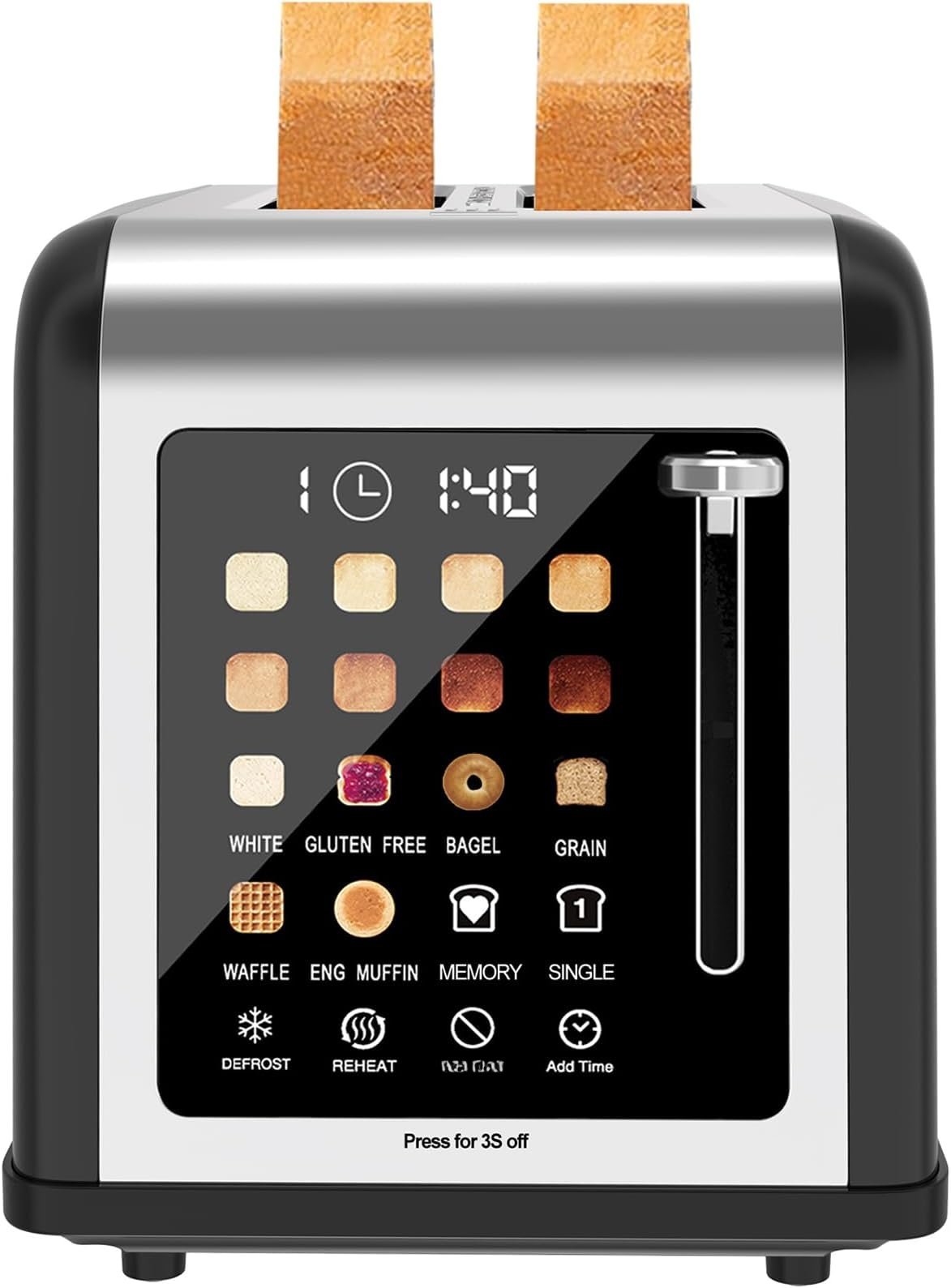 2 Slice Toaster Screen, Stainless Steel Toasters Digital Timer 2 Slot ...