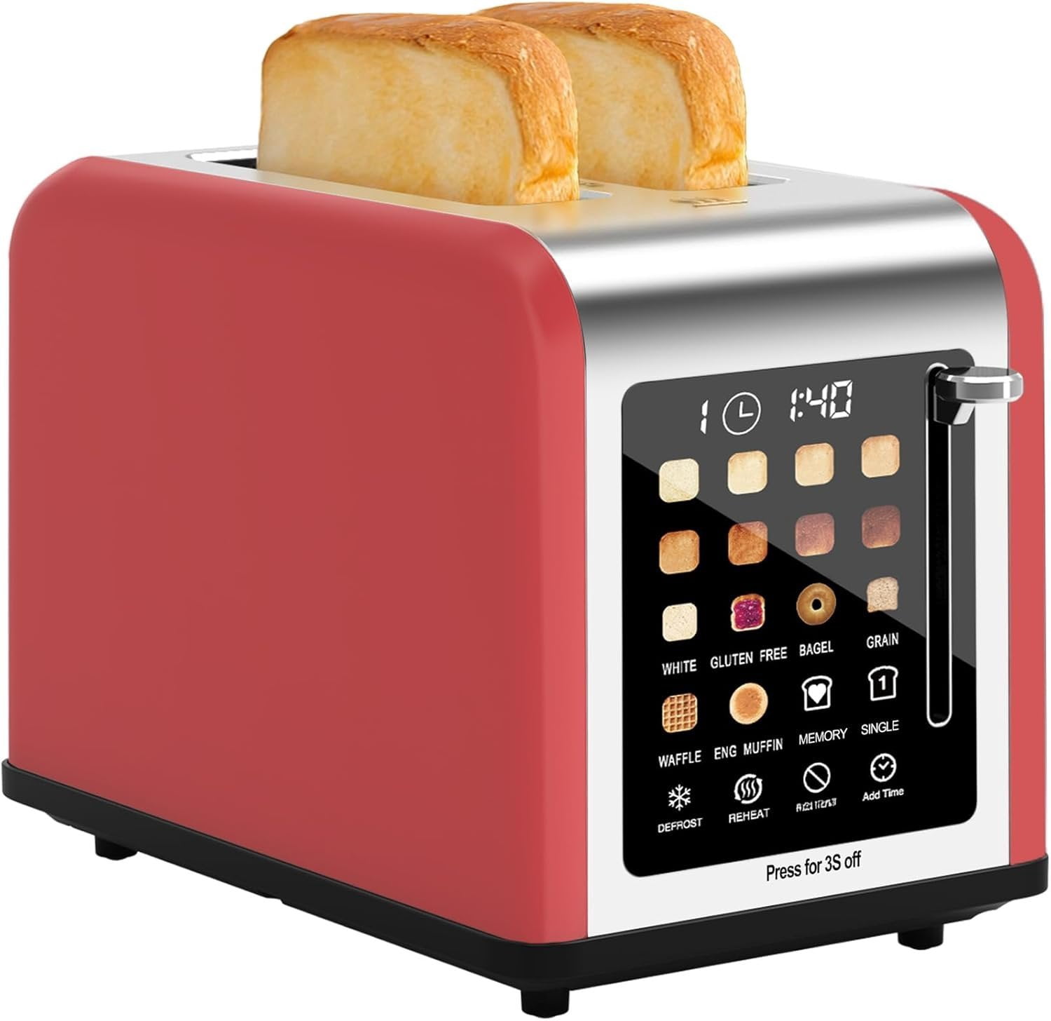 2 Slice Toaster Screen, Stainless Steel Toasters Digital Timer 2 Slot ...