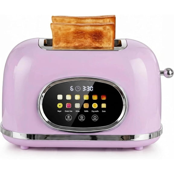 2 Slice Toaster Smart Touch Screen, Retro Stainless Steel Bread Toaster with Digital Timer, Sleep Mode, Bagel, Cancel, and Defrost Functions, 6 Bread Types and Shade Settings