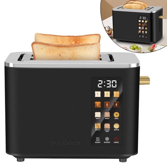 2 Slice-Toaster,Touch Control LCD Screen,6 Shade Setting & Bread Selection,Removable Crumb Tray,Stainless Steel,900W,Black