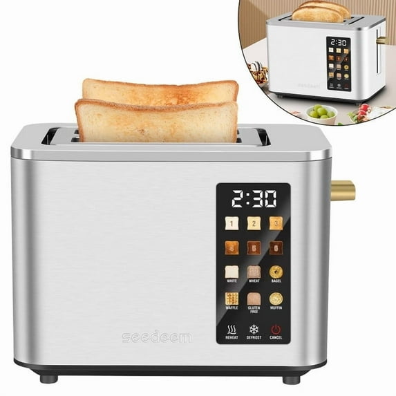 2 Slice-Toaster,Touch Control LCD Screen,6 Shade Setting & Bread Selection,Removable Crumb Tray,Stainless Steel,900W,Silver