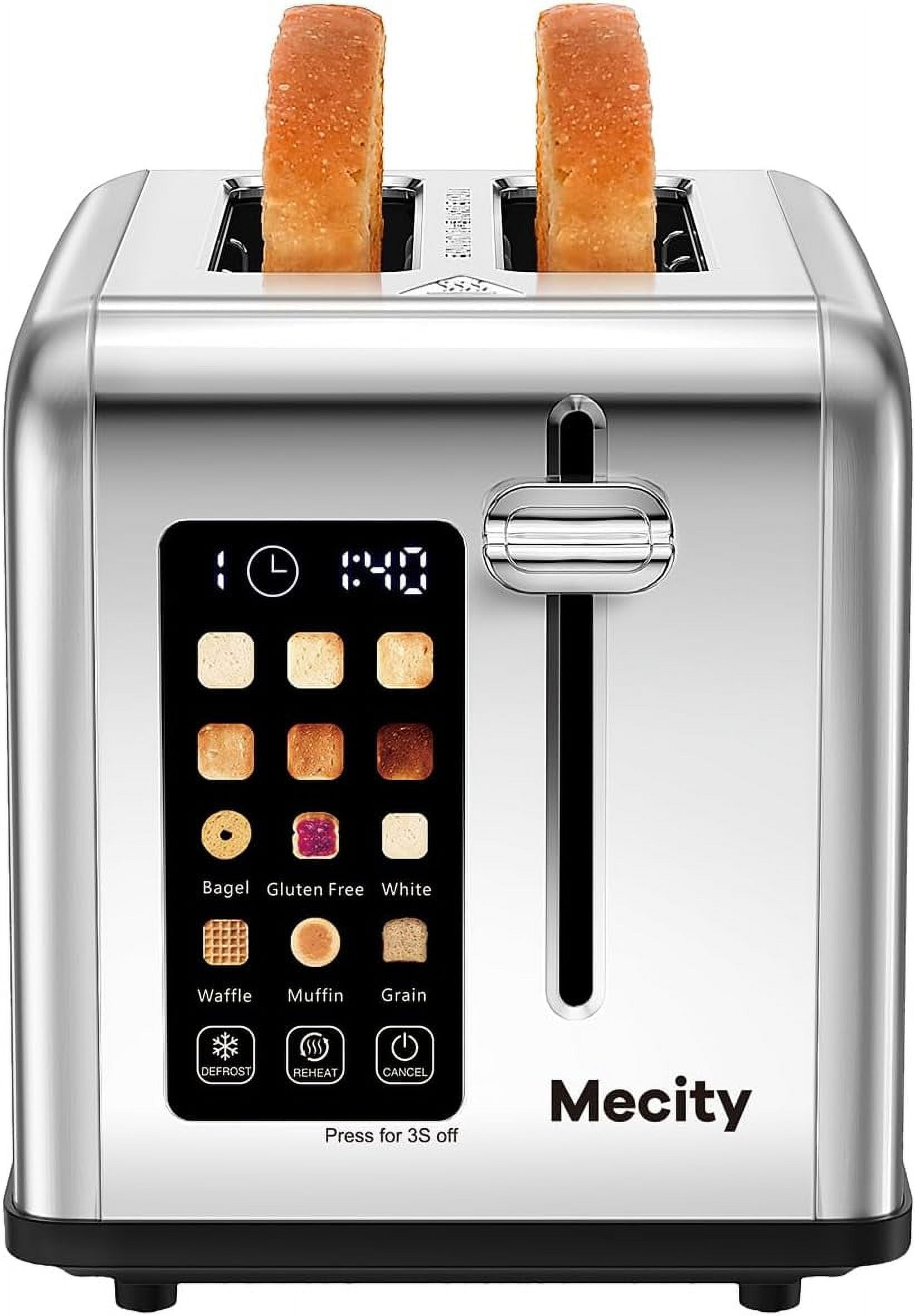 2 Slice Toaster Touch Screen 1.5" Wide Slot, Stainless Steel Smart Bread Toaster for Bagel Muffin Waffle Gluten Free Breads, Timer, Defrost, Reheat, 120V 825W
