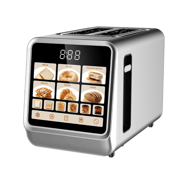 2 Slice Touchscreen Toaster, Digital Countdown Display, 1.57in Wide Slots, 6 Shade Levels & Bagel Setting, Stainless Steel Bread Toaster