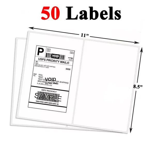 50 Shipping Labels 8.5X 5.5 Half Sheets Rounded Corner Self Adhesive 2 Per Sheet