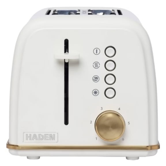 2 Slice Toaster Cream - Soft Matte Finish with Brass Accents, Adjustable Browning, Extra - Wide Slots