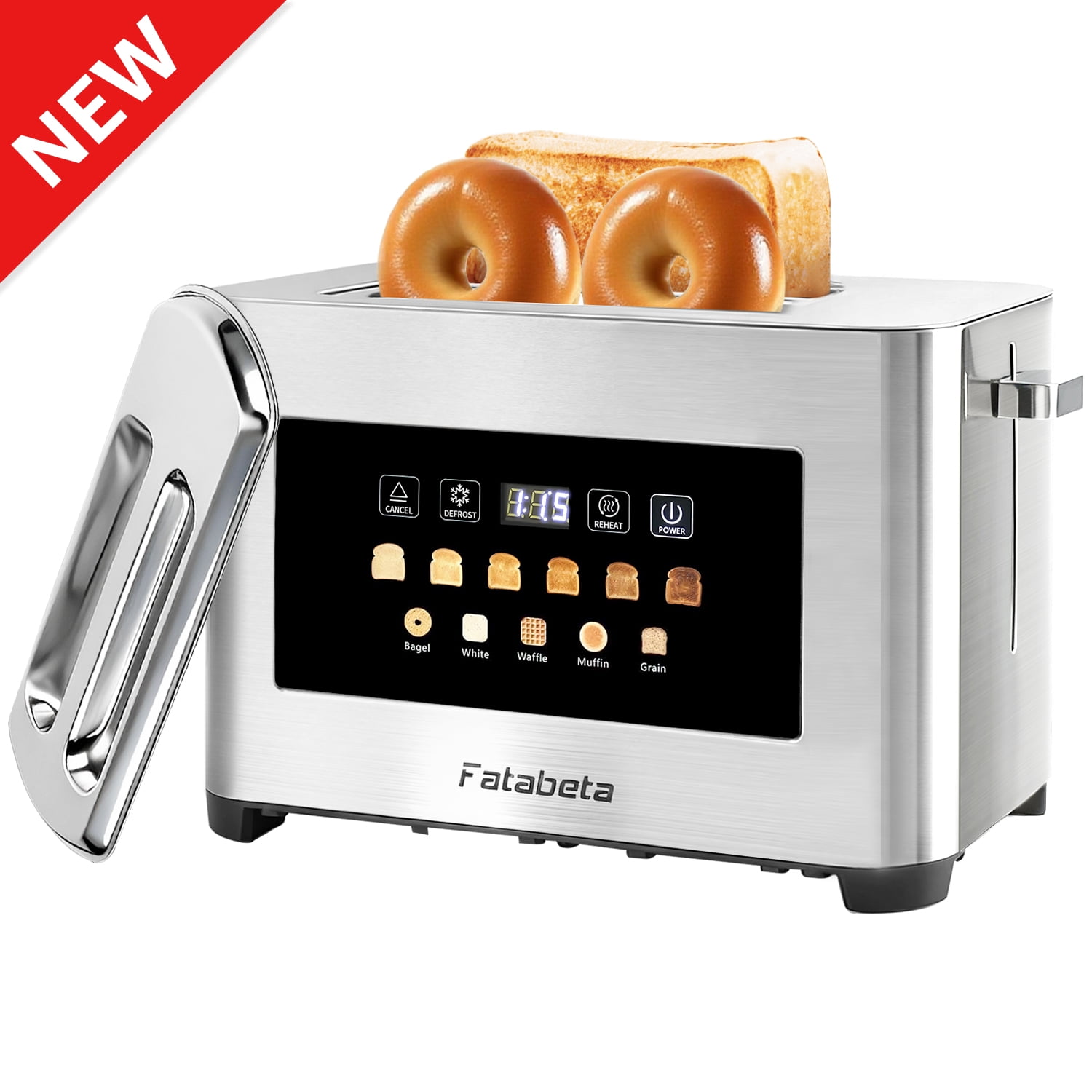 Walmart Black Friday Deals 2025 - Fatabeta Toaster, 2 Slice Toaster with Dust Cover, Wide Slot for Bagel & Bread, 6-Shade Even Toasting, Defrost & Reheat, Smart LED Touchscreen, Stainless Steel