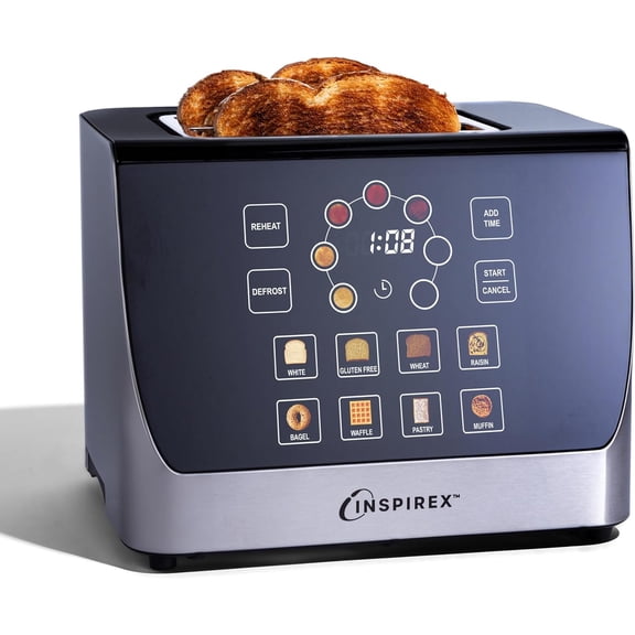2 Slice Touch Screen Display Smart Toaster, 8 Bread Type and 7 Browning Modes, Automatic Lowering and Raising, Digital Countdown, Modern Style, Stainless Steel