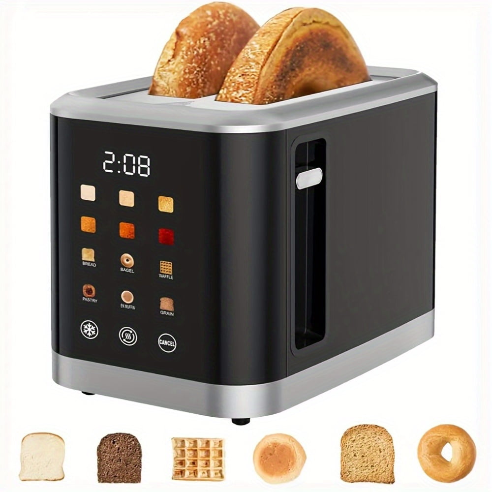 2 Slice Touch Screen Toaster | 1.5 Inch Wide Slot for Bread, English Muffins, Croissants, Bagels | 5 Adjustable Toast Settings, Cancel and Defrost, Supports 6 Bread Types and Shade Settings